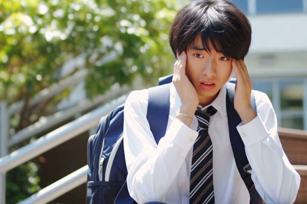 頭抱える男性